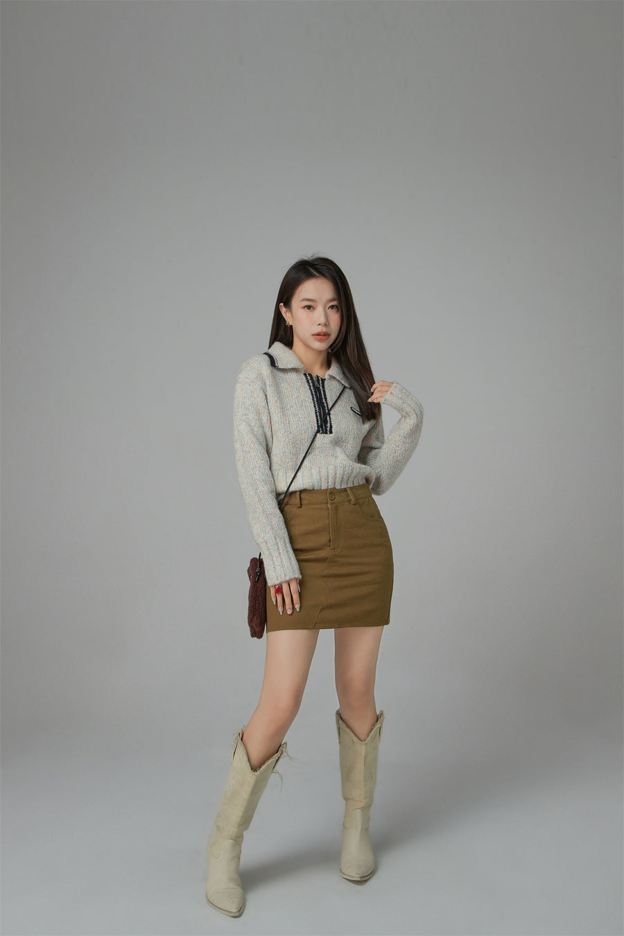 CHUU All The Lights Collar Zip Knit Sweater