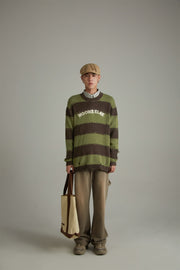 Green Striped Knit Sweatshirt