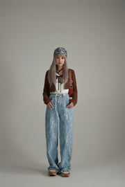 Vertical Stripes High-Waisted Straight Jeans