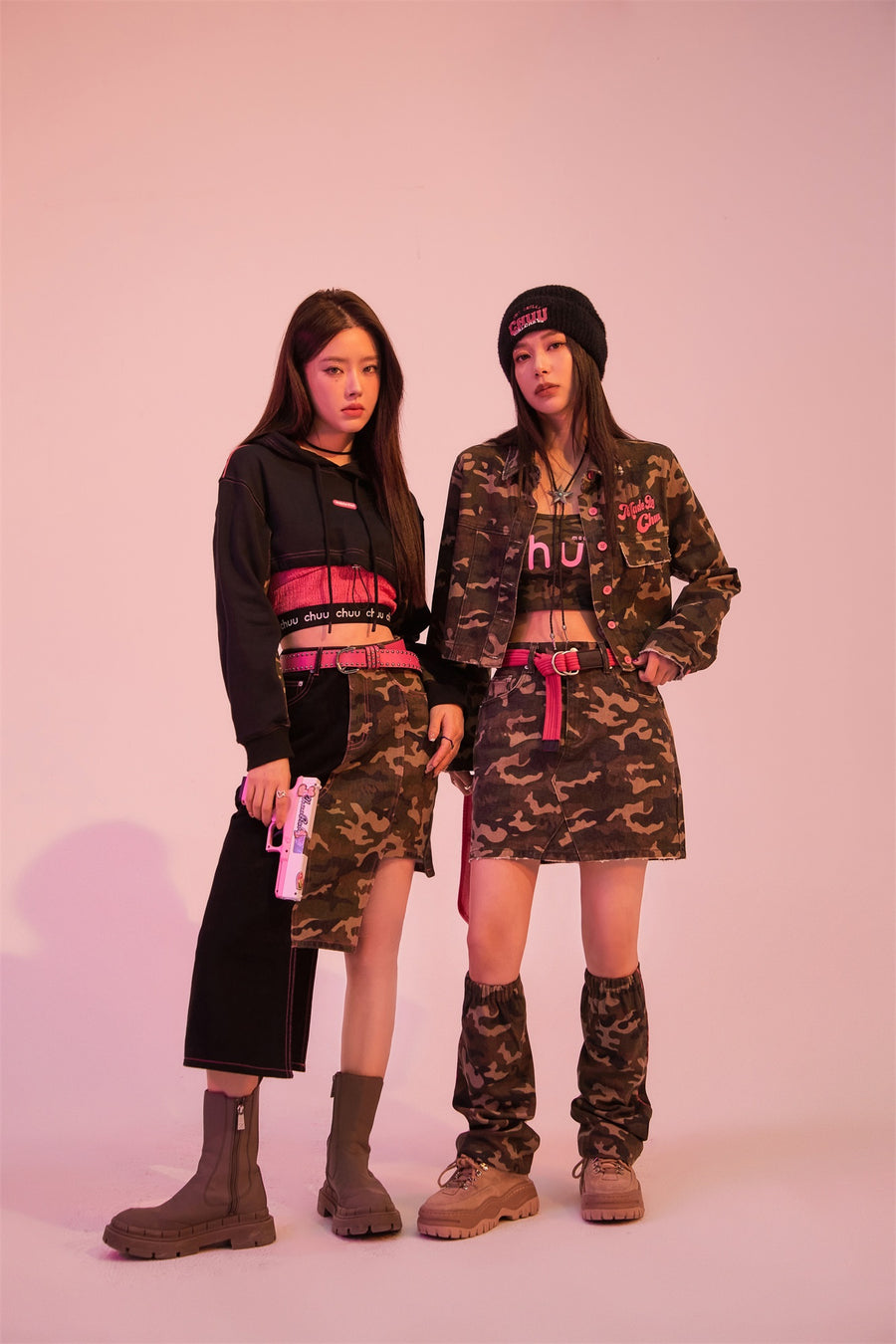 CHUU Camo Girl Asymmetrical A-Line Skirt