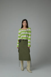 Distressed Stripe Crop Knit Top