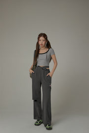 Criss Cross Distressed Wide Pants