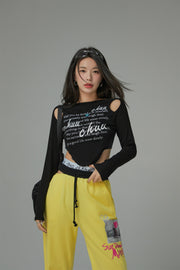 Shoulder Cut Outs Cropped T-Shirt