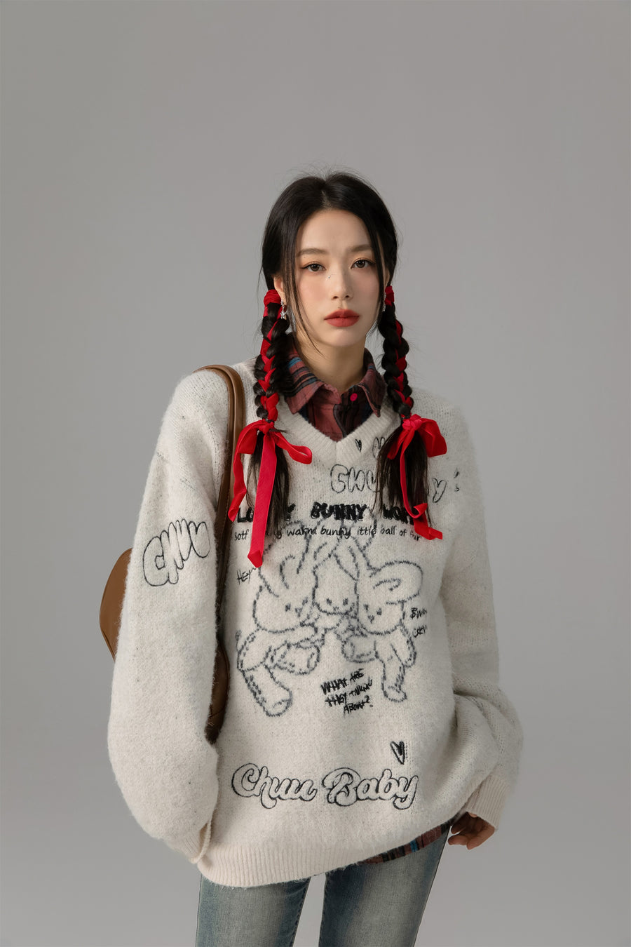 CHUU Fluffy Bunny World Oversized Knit Sweater