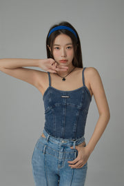 Vintage Denim Sleeveless Bustier Top