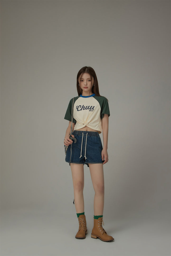 Contrast Raglan Cropped T-Shirt