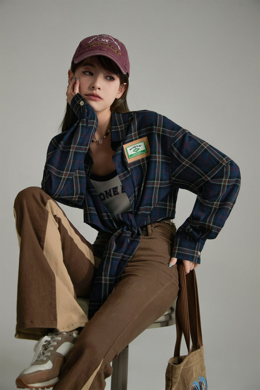 CHUU Check String Loose Fit Shirt