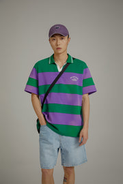 Open Collar Stripe Color T-Shirt