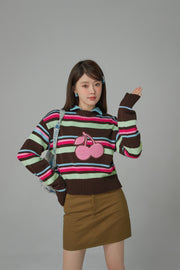 Stayed Up All Night Cherry Stripe Knit Sweater