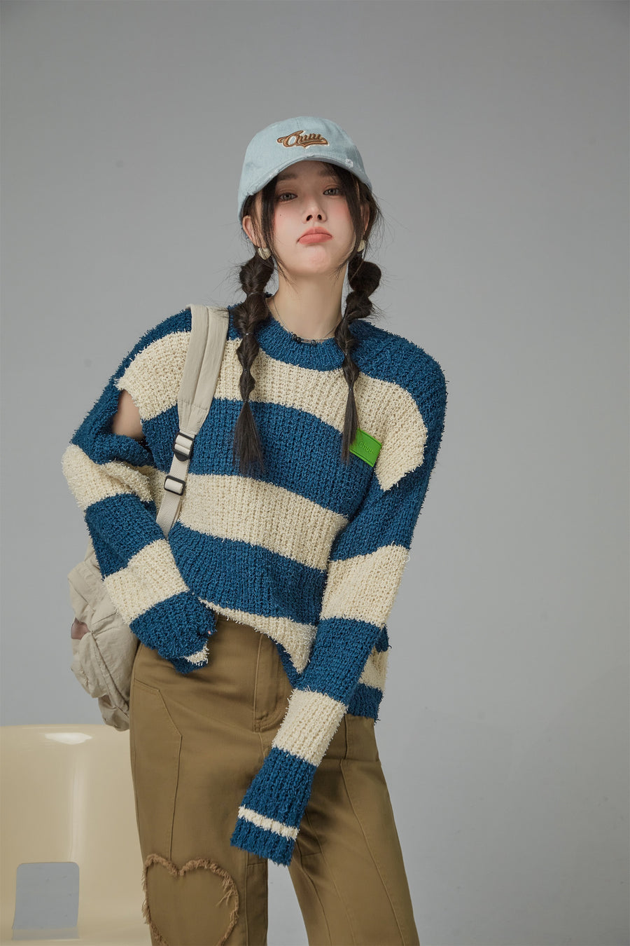 CHUU Jolly Slit Stripe Loose Fit Knit Top