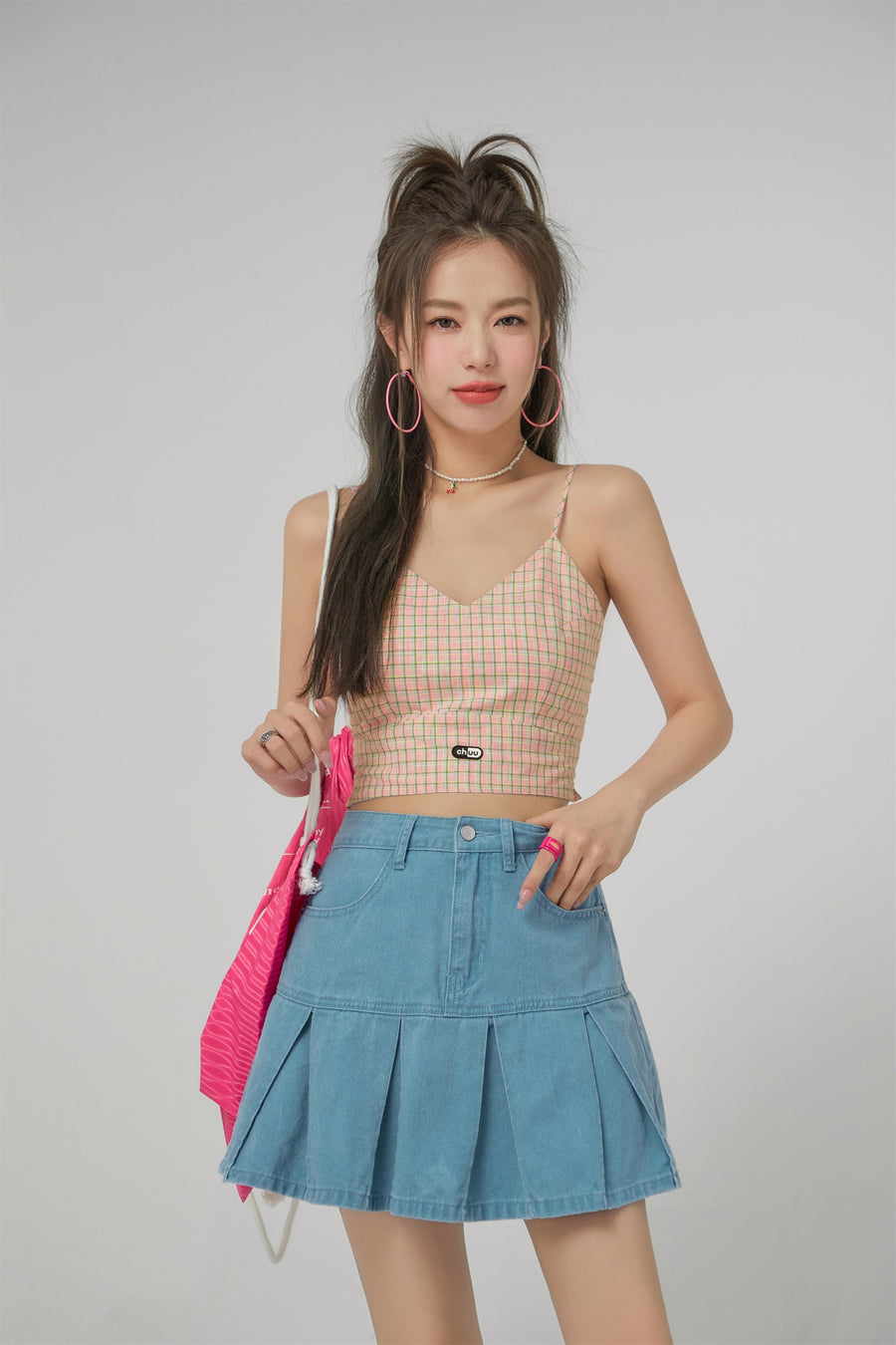 CHUU Lovely Check Cami Top