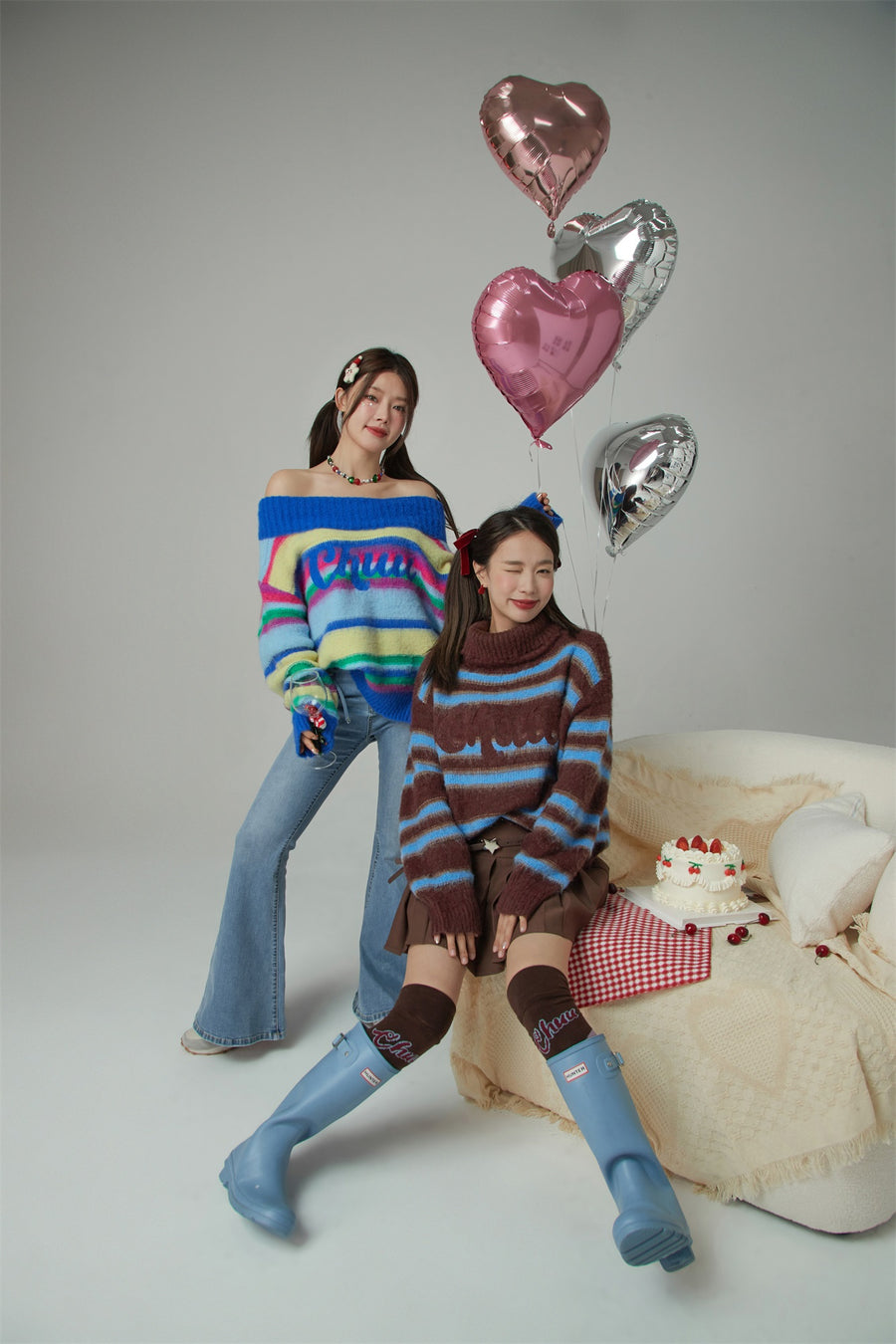 CHUU Loving You Two-Ways Stripe Knit Sweater