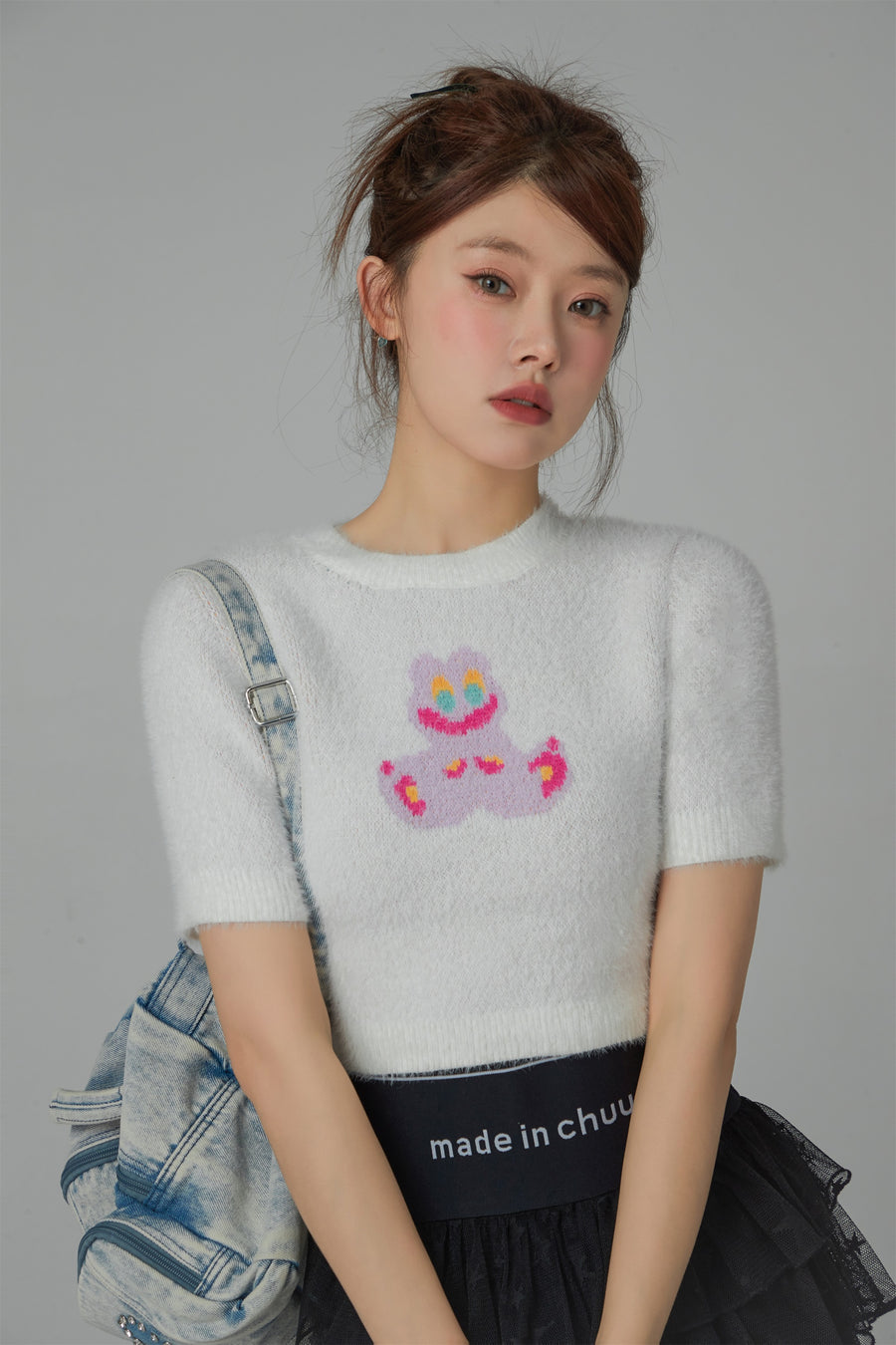 CHUU Funny Rabbit Crop Soft Knit Sweater