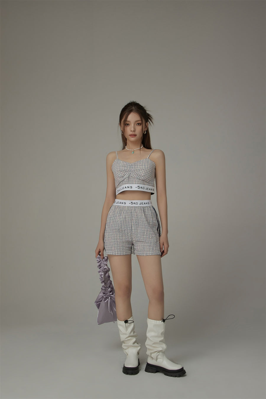 CHUU Check Color Strap Bustier Top