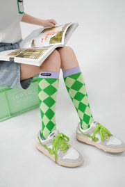 Diamond Check Mid-Calf Socks