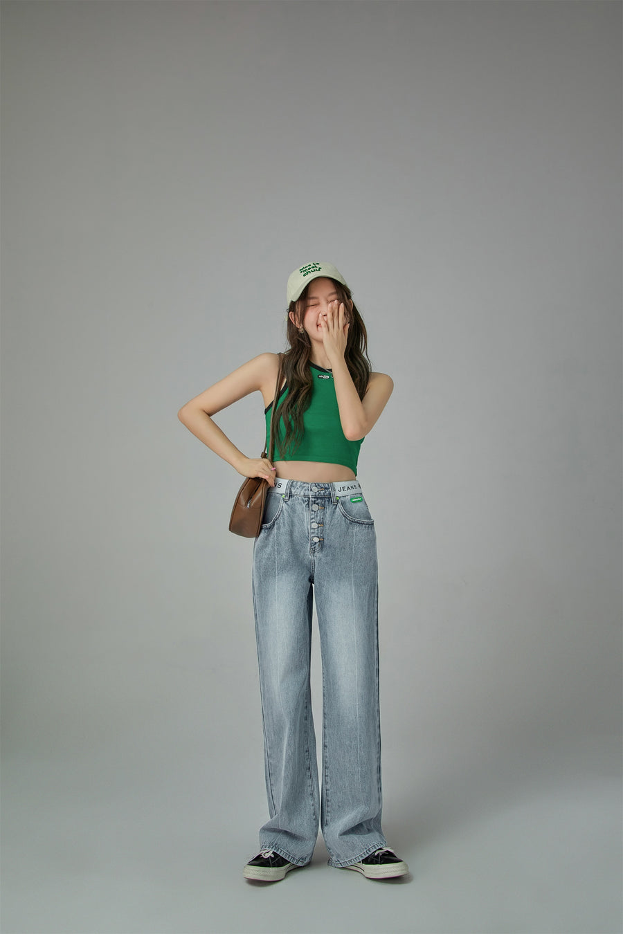 CHUU Star Power Ribbed High Waist Straight Jeans