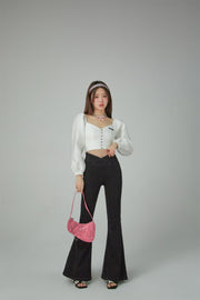 Cross Front High-Waist Flared Jeans