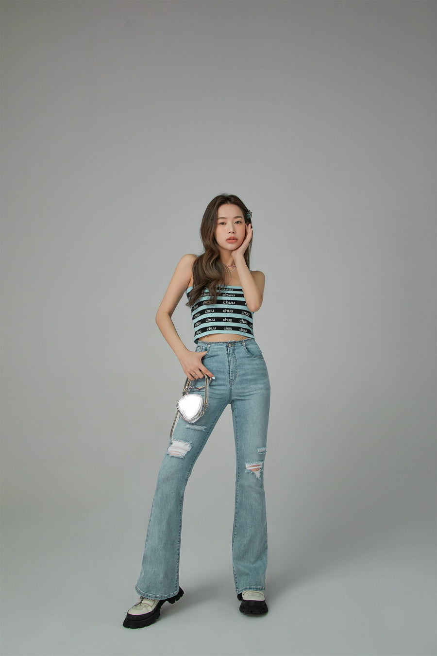 CHUU Chuu Logo Stripes Crop Cami Top