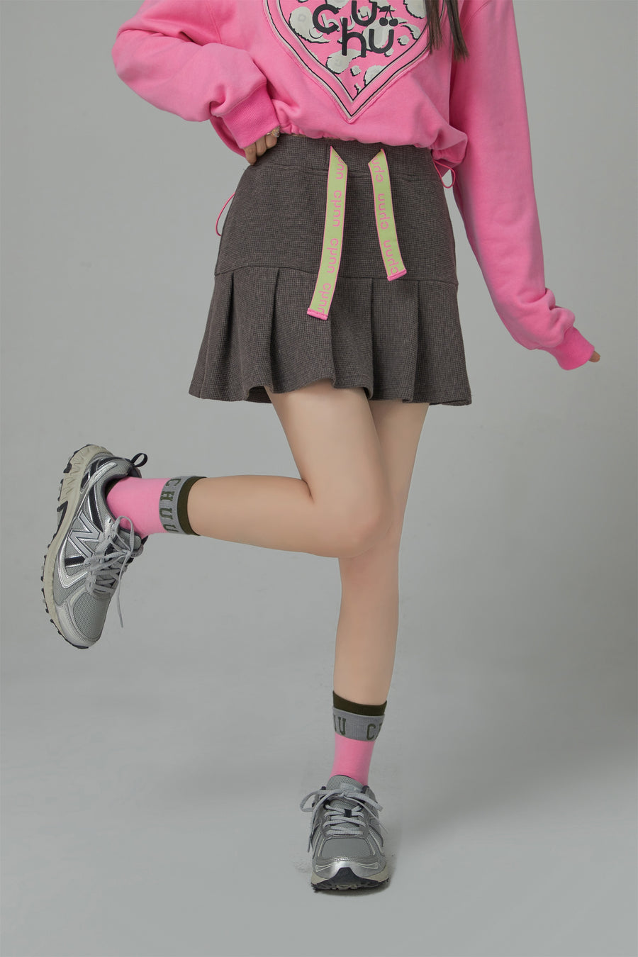 CHUU Waist Strings Pleated Tennis Skirt