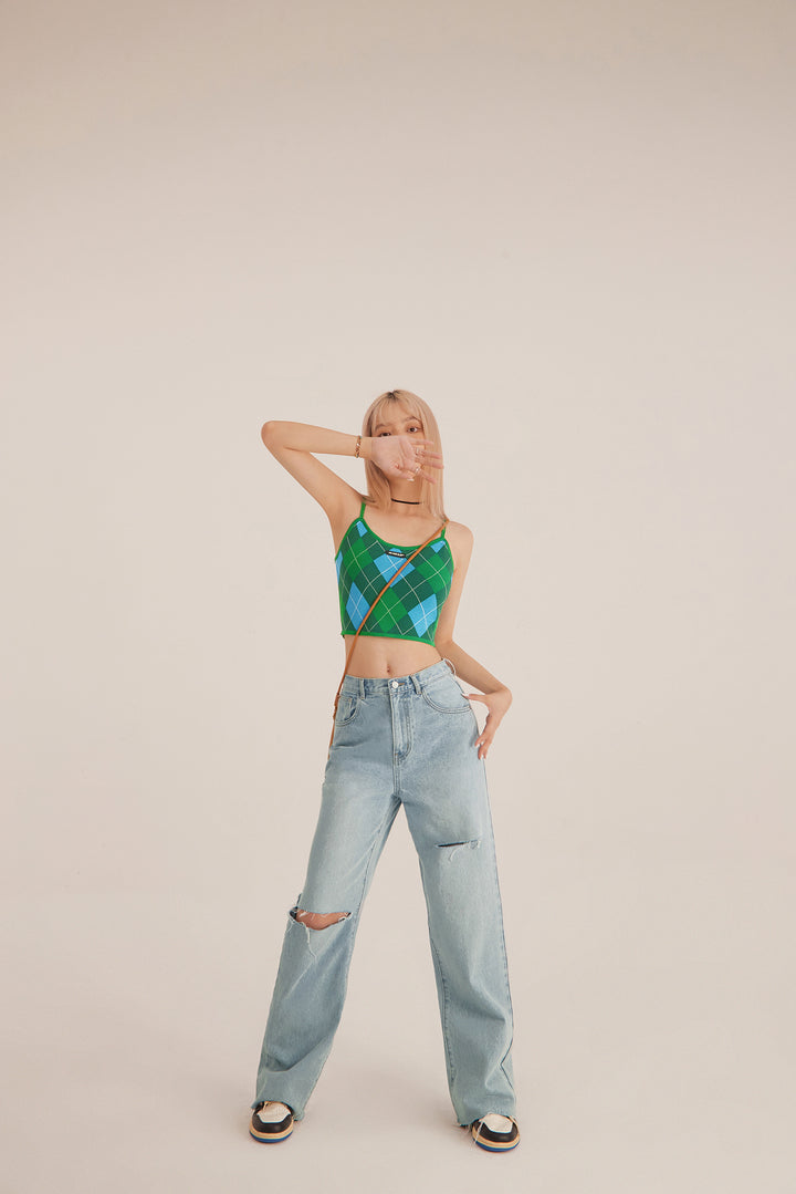 Argyle Knitwear Cami Crop Top