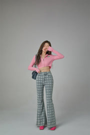 High Waist Argyle Pattern Bootcut Jeans