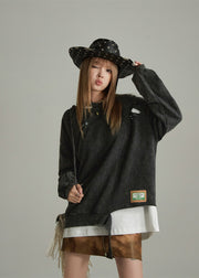 Unbalanced Distressed Long Sleeve Sweater