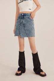 Unbalanced Cut Denim Mini Skirt