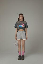 Chuu Babe Tropical Printed Design Strings Cropped T-Shirt