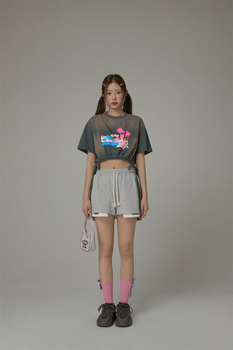 CHUU Chuu Babe Tropical Printed Design Strings Cropped T-Shirt