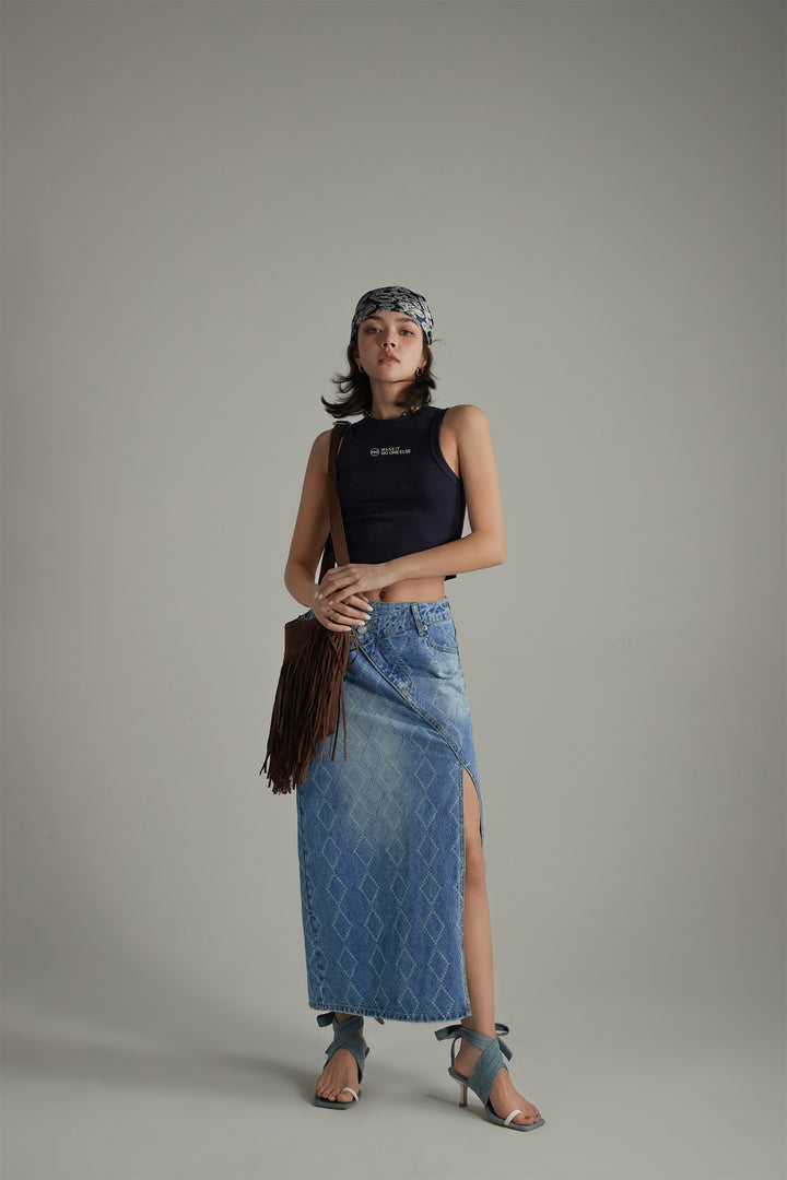 Argyle Denim Long Skirt