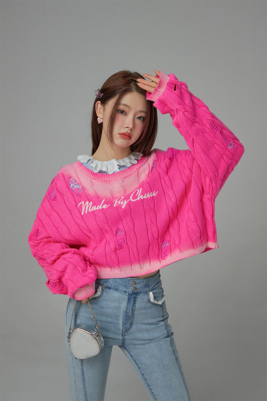 CHUU Made By Chuu Damaged Cable Knit Sweater