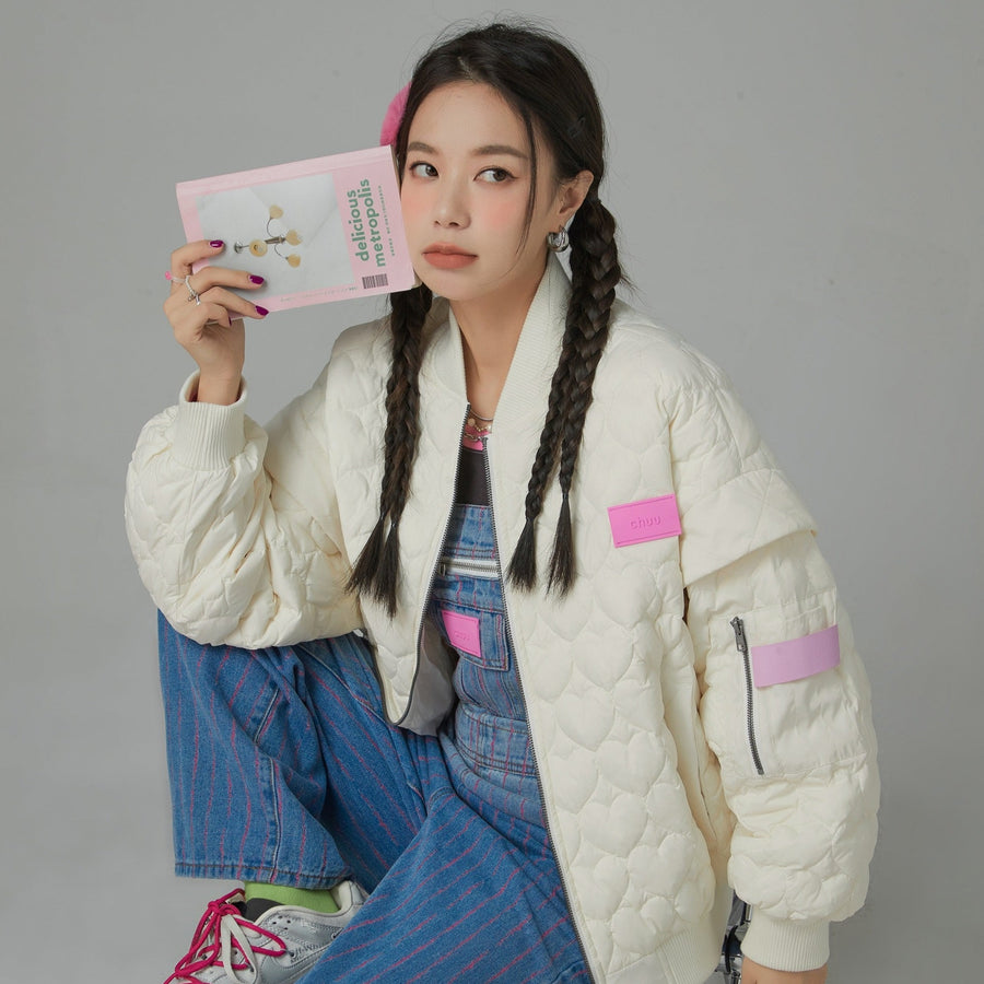 CHUU Cherry Heart Quilted Padded Jacket