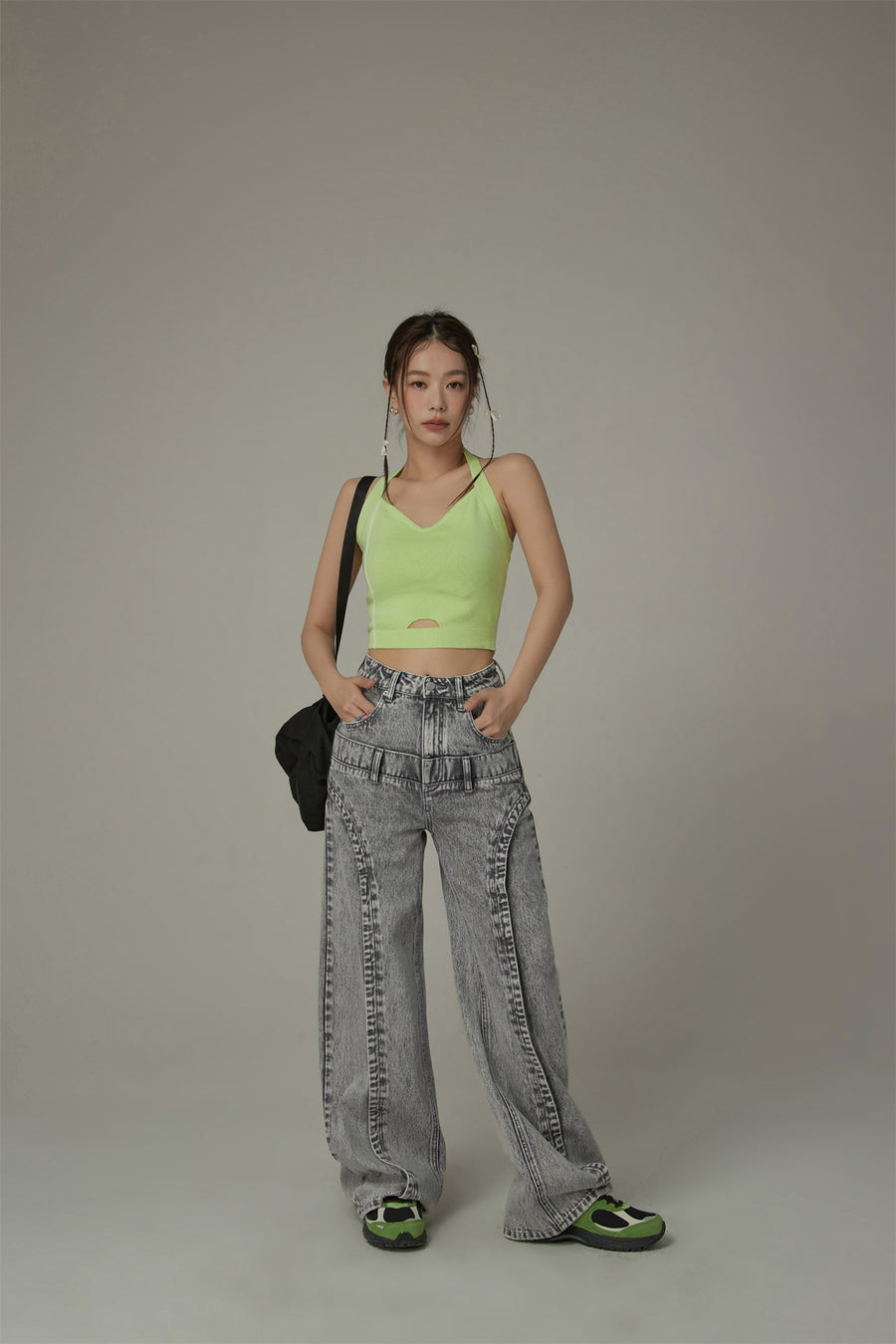 CHUU Double Belt High Waisted Straight Jeans