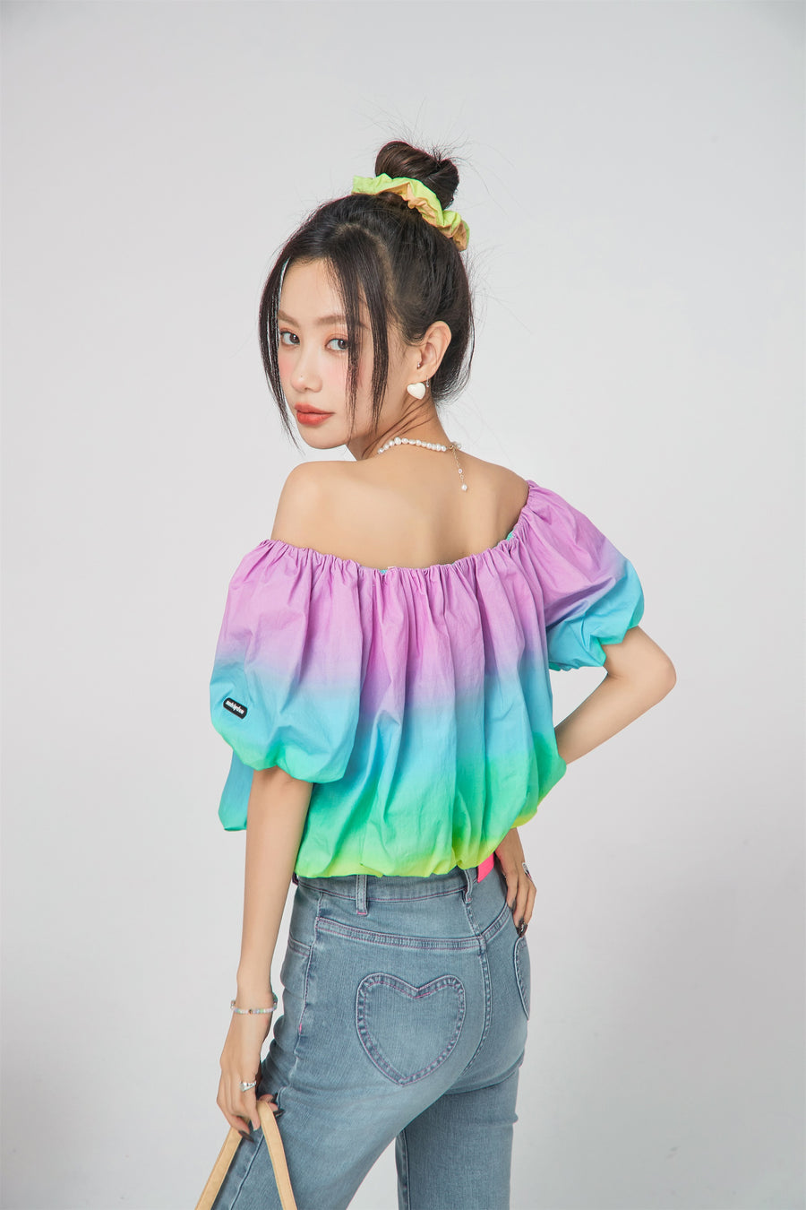 CHUU Rainbow Off-Shoulder Blouse