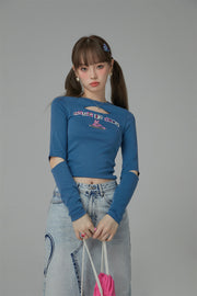 Bunny Club Elbow Chest Cutout Long-Sleeves Top