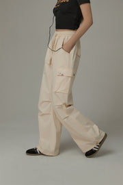 Basic Color String Cargo Wide Pants