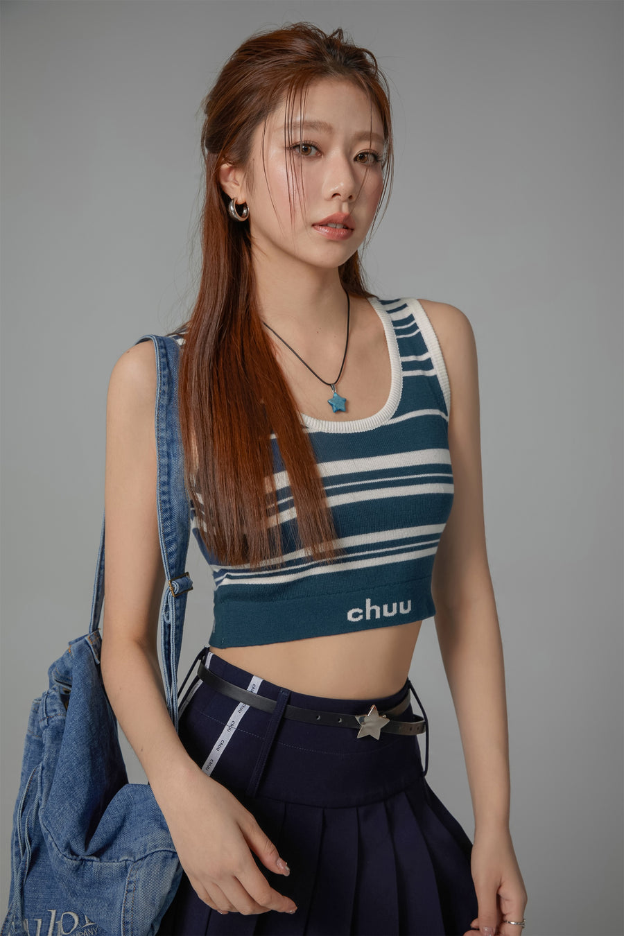 CHUU Striped Knit Sleeveless Crop Top