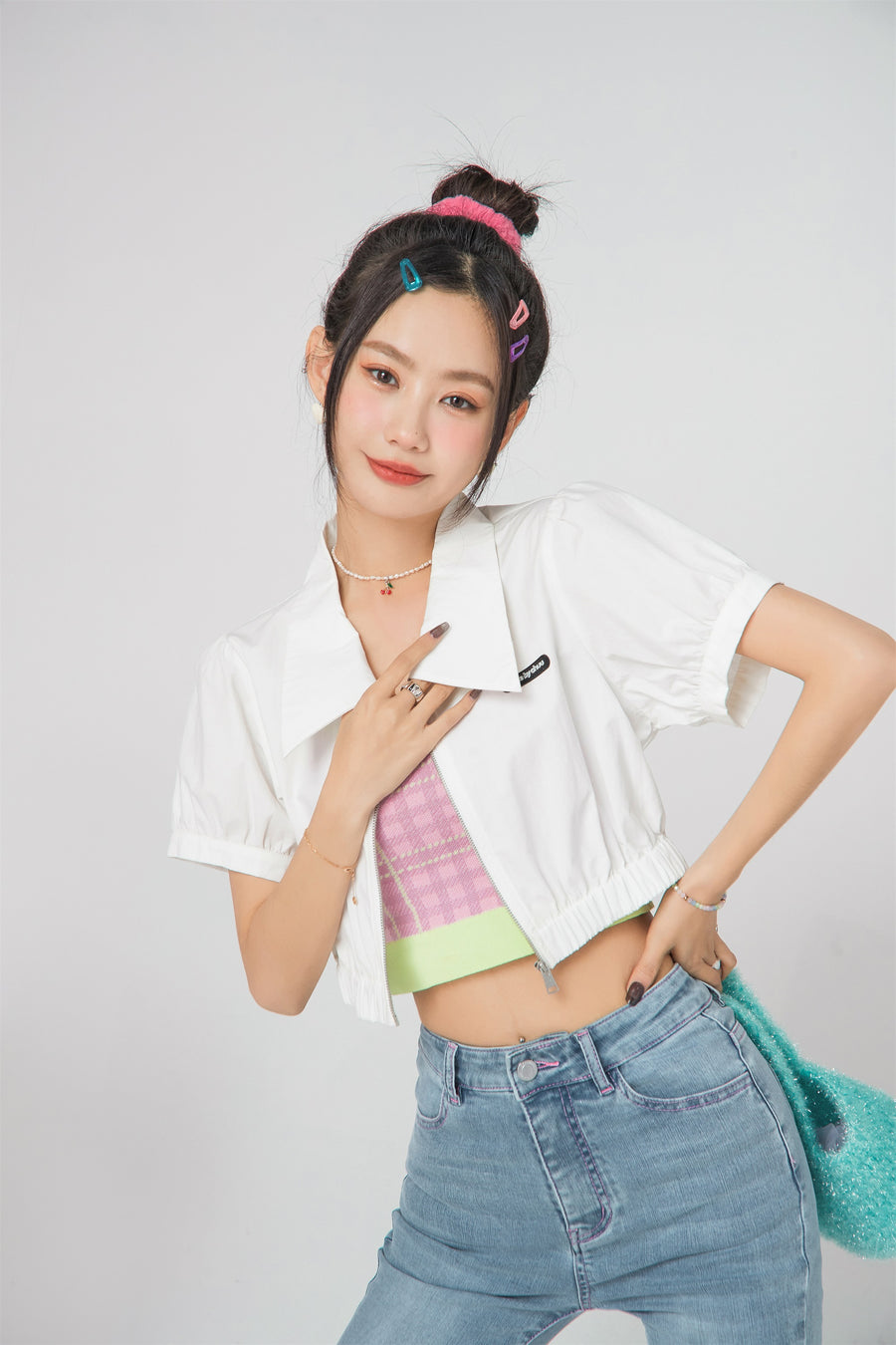 CHUU Puff Sleeve Cropped Shirt