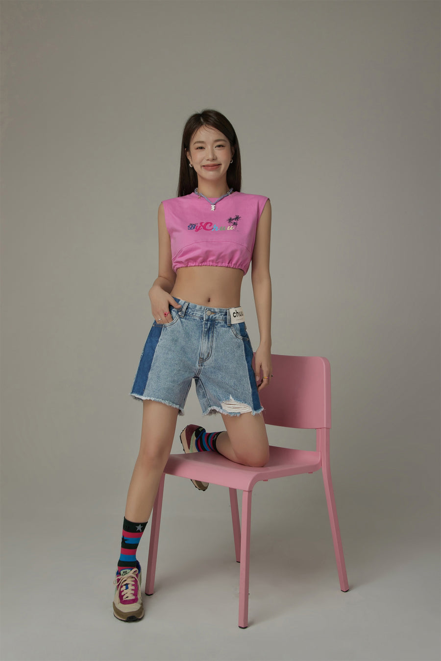 CHUU By Chuu Color String Back Cutout Sleeveless Crop Top