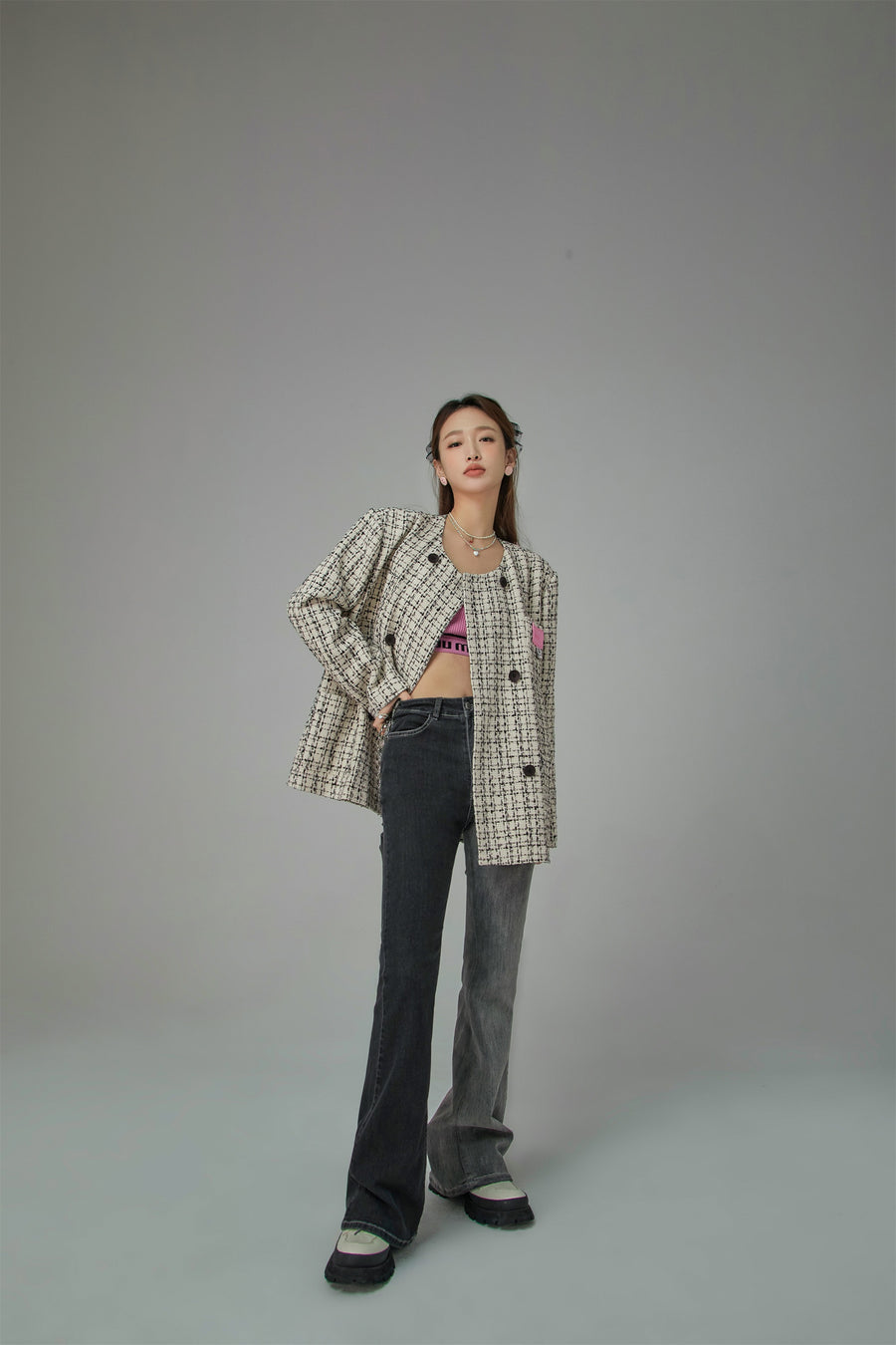 CHUU Princess Treatment Check Double Tweed Jacket