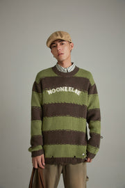 Green Striped Knit Sweatshirt