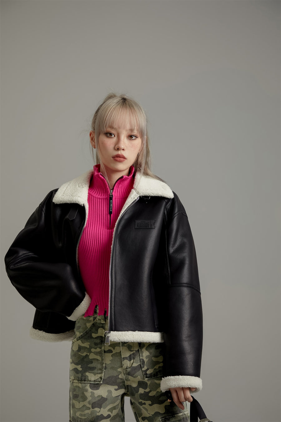 CHUU Half Leather Mustang Jacket