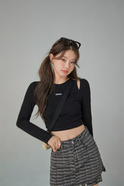 Slit Shoulder Long Sleeve Crop Top