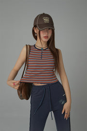 Half Zip-Up Striped Sleeveless Top