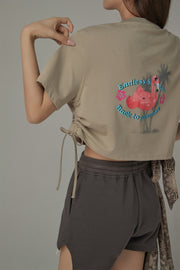 Side String Chuu Printed Design Cropped T-Shirt