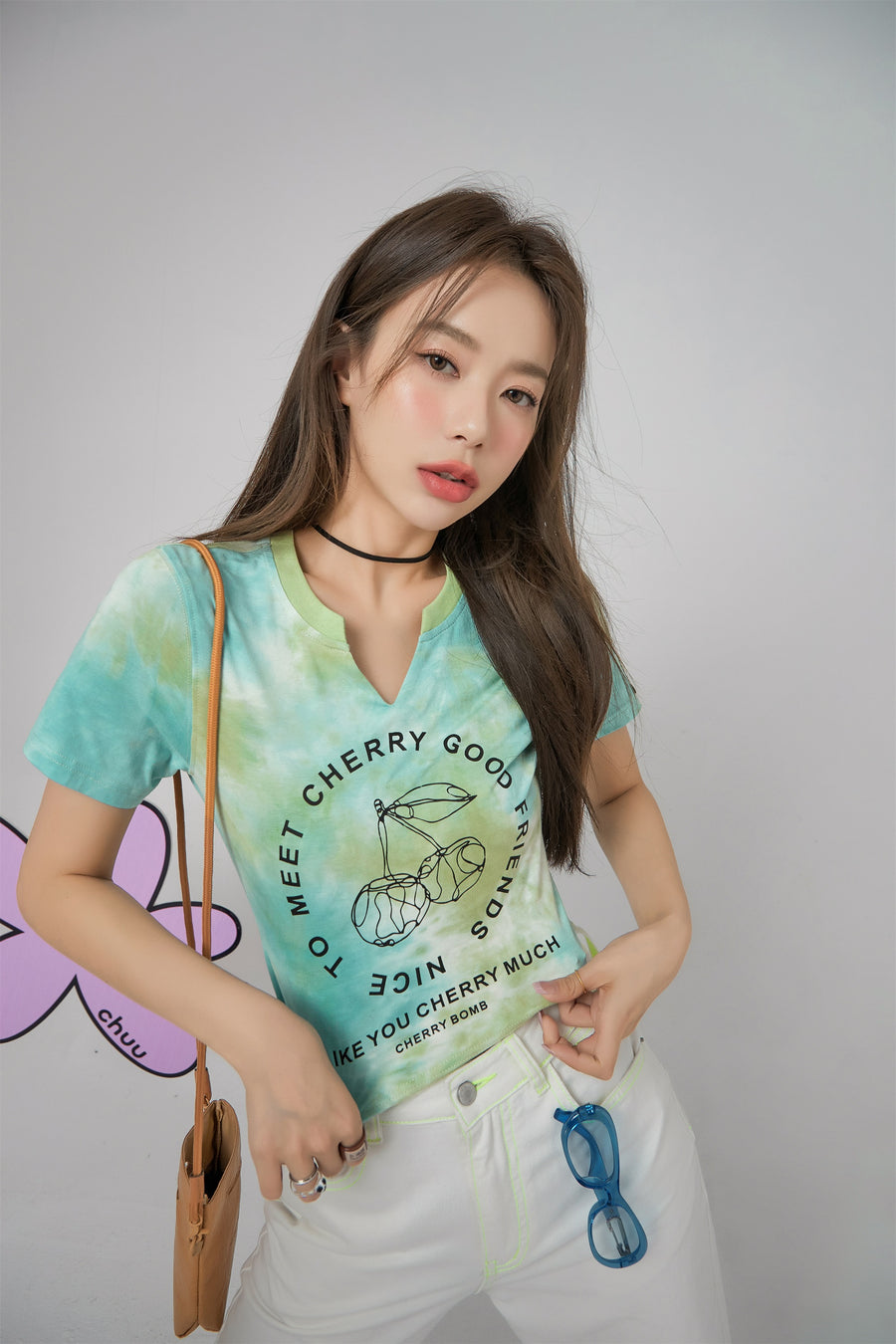 CHUU Cherry World Tie-Dye Crop Top