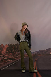 High Waist Pocket Casual Pants