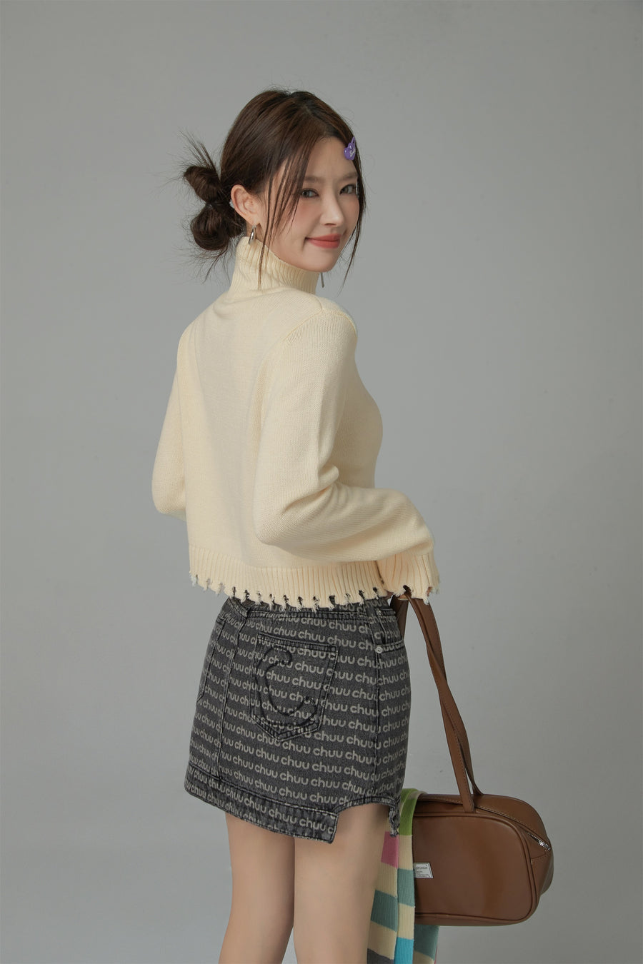 CHUU Candy Crop Half Zip-Up Knit Top