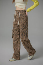 Leopard Pocket Denim Long Pants