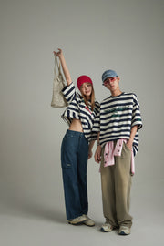 Striped Front Twist Oversize Crop T-Shirt